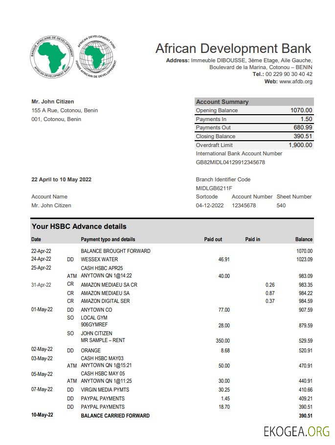 Bénin Déclaration de la Banque africaine de développement xls